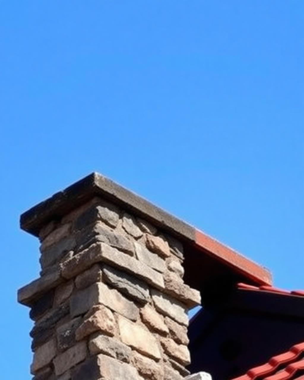 Rustic stone chimney with stone cap against a clear sky